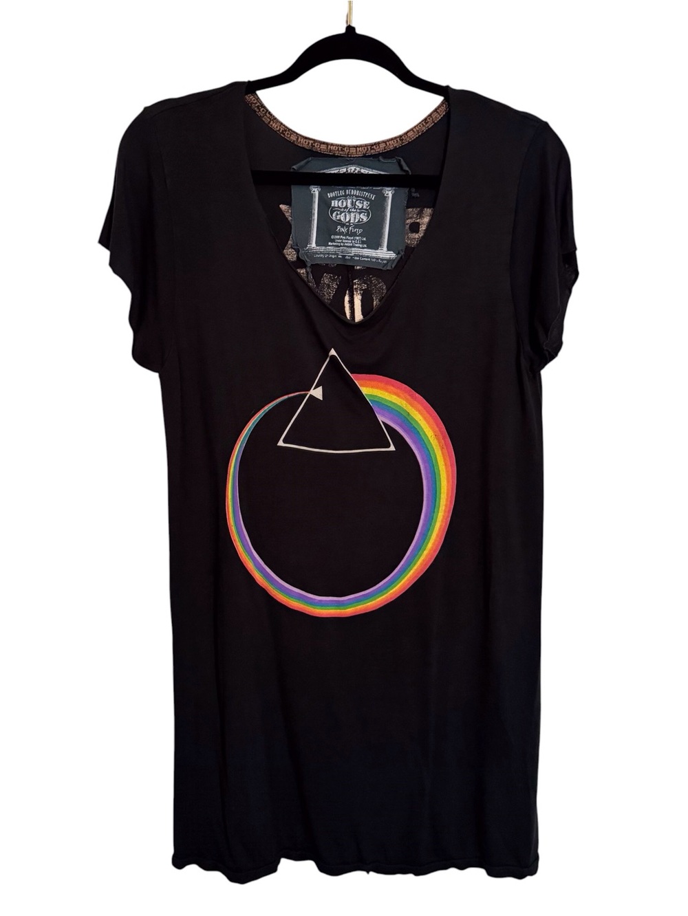 House Of The Gods Women’s Medium Black Pink Floyd T-Shirt Mini Dress Stretch